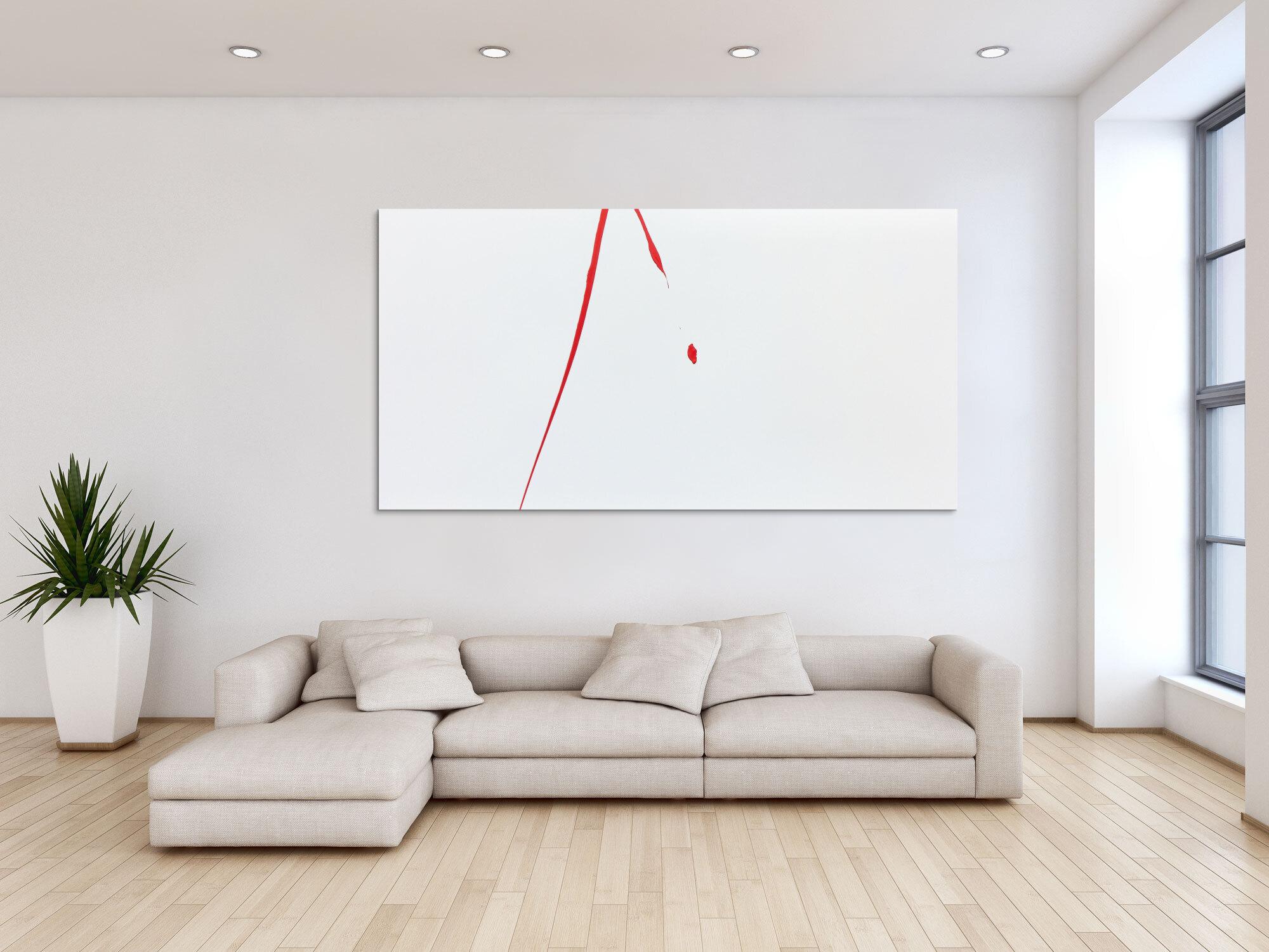 Abstraktes Acrylgemälde weißt rot minimalistisch und modern