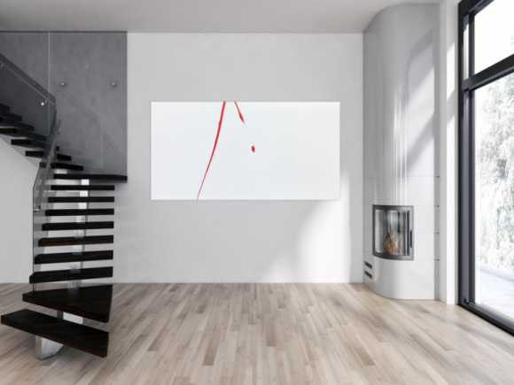 Abstraktes Acrylgemälde weißt rot minimalistisch und modern