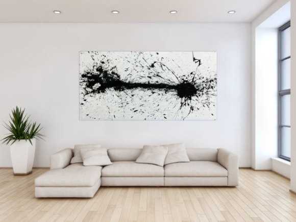 Abstraktes Acrylgemälde moderne Kunst in schwarz weiß