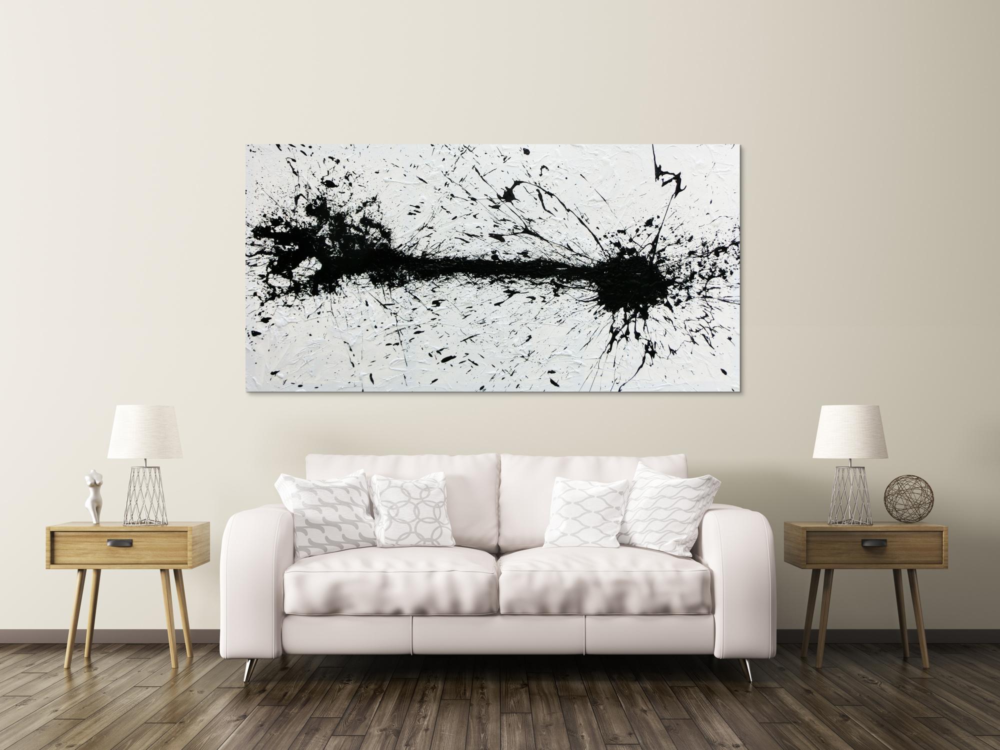 Abstraktes Acrylgemälde moderne Kunst in schwarz weiß