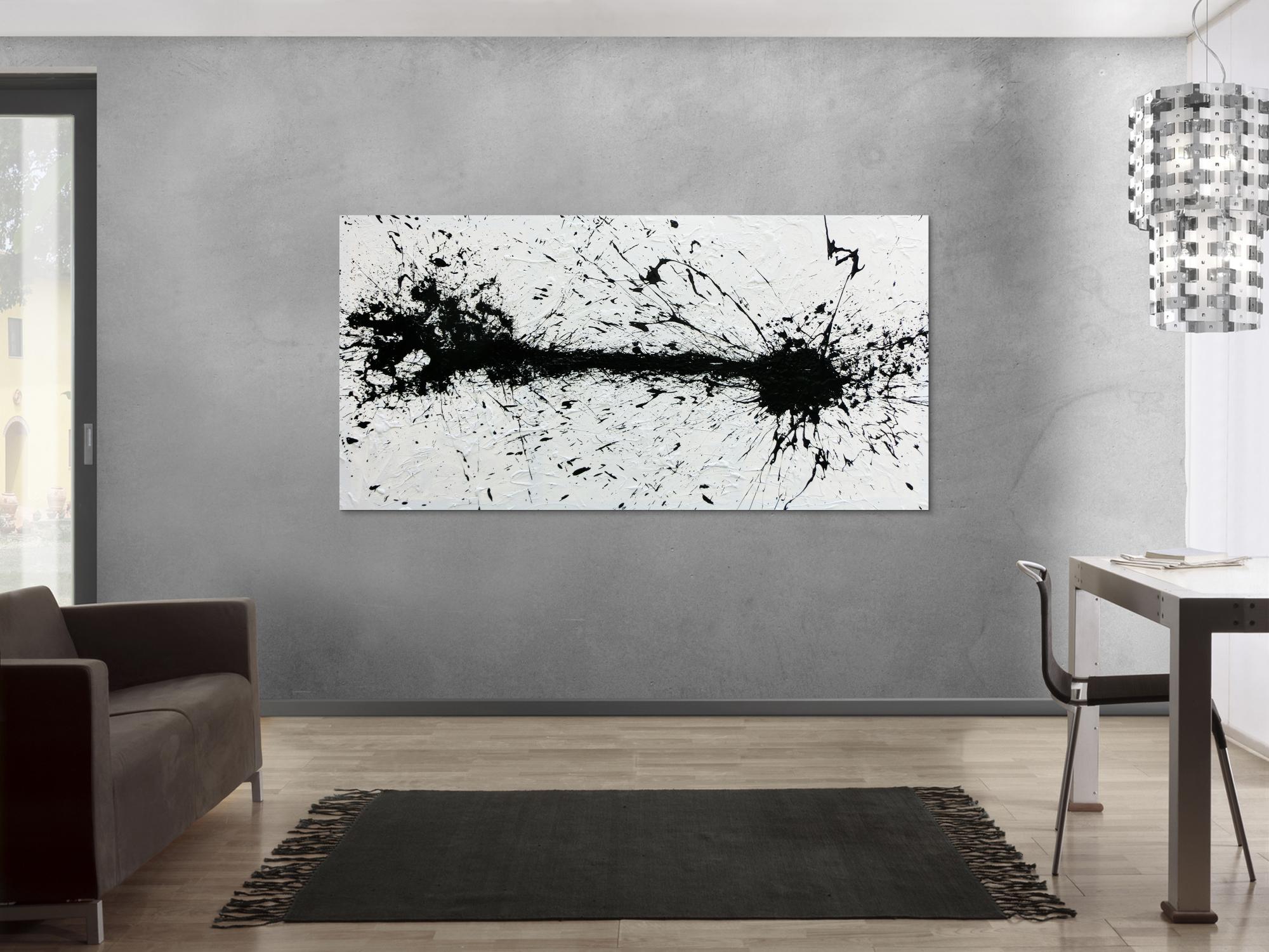 Abstraktes Acrylgemälde moderne Kunst in schwarz weiß