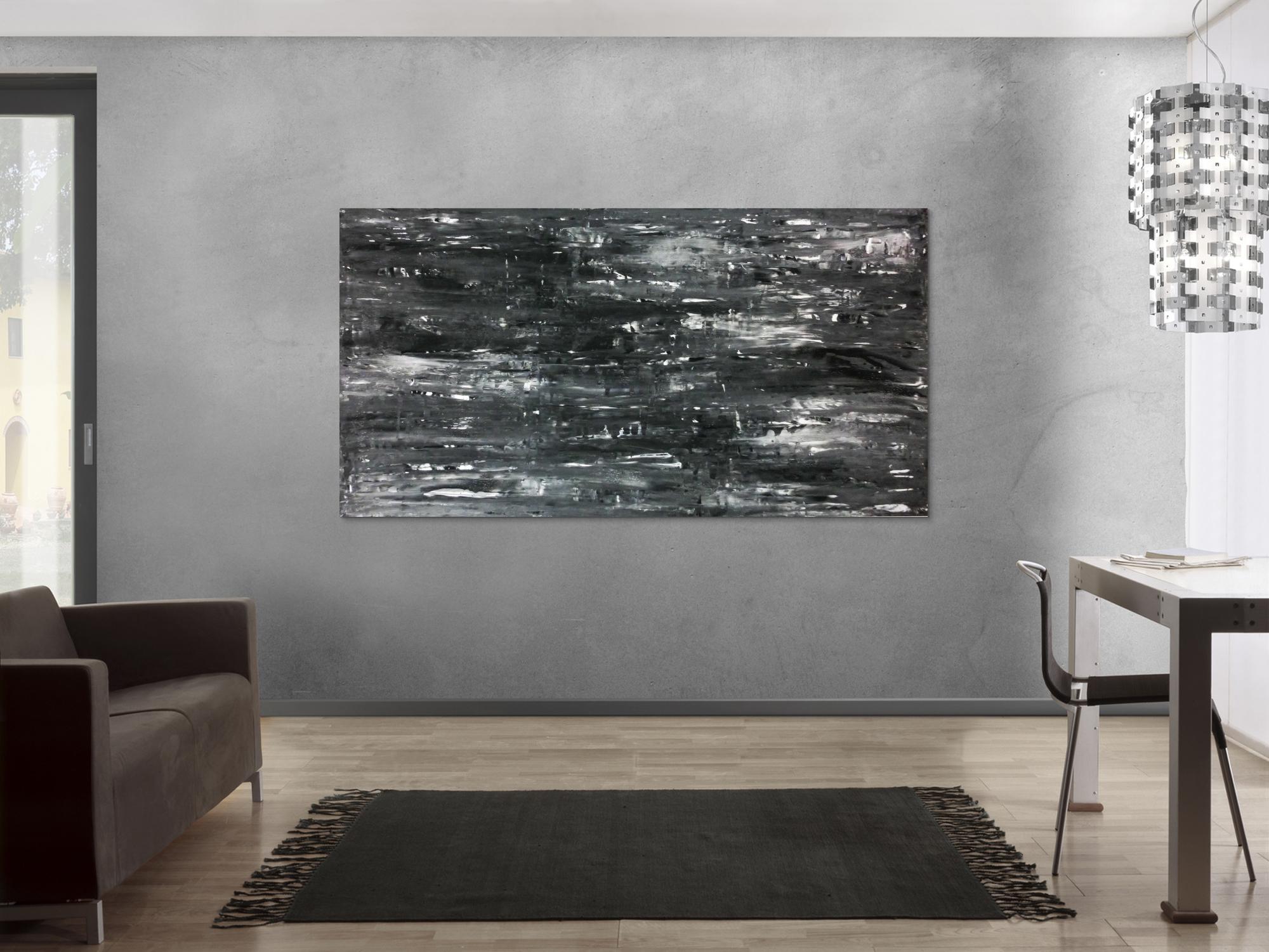 Schwarz weißes Acrylbild abstrakt