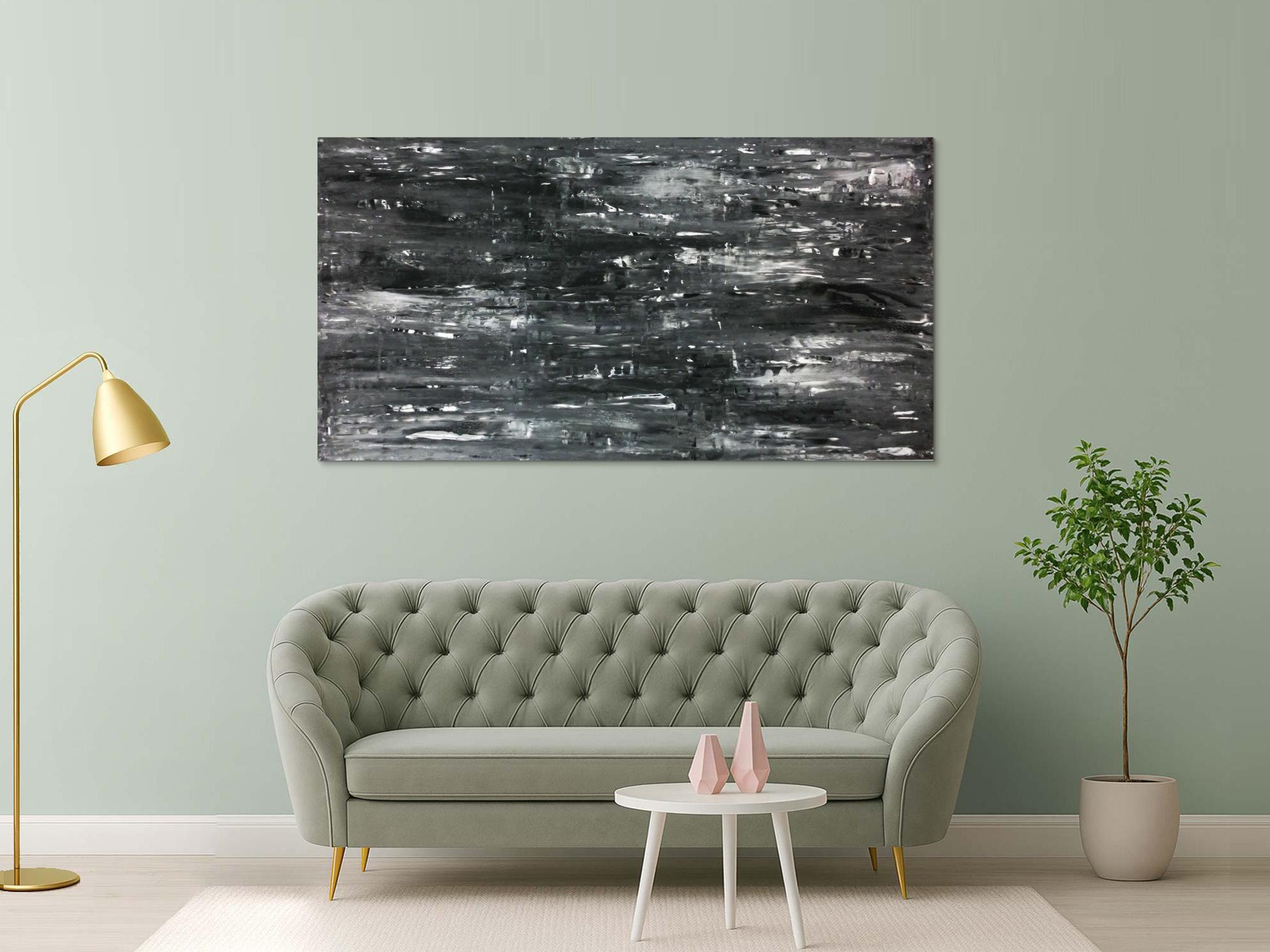 Schwarz weißes Acrylbild abstrakt