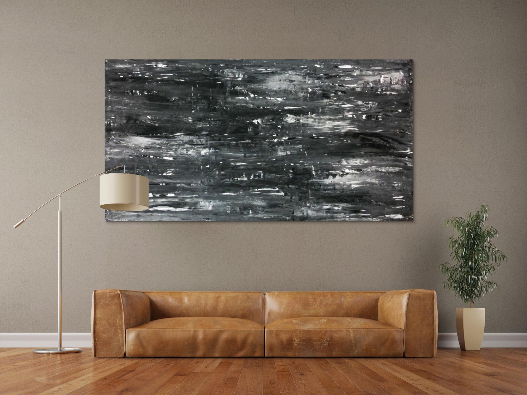 Schwarz weißes Acrylbild abstrakt