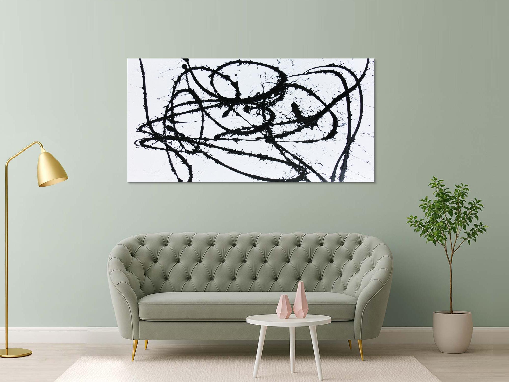 Abstraktes Actylbild minimalistisch schwarz weiß modern