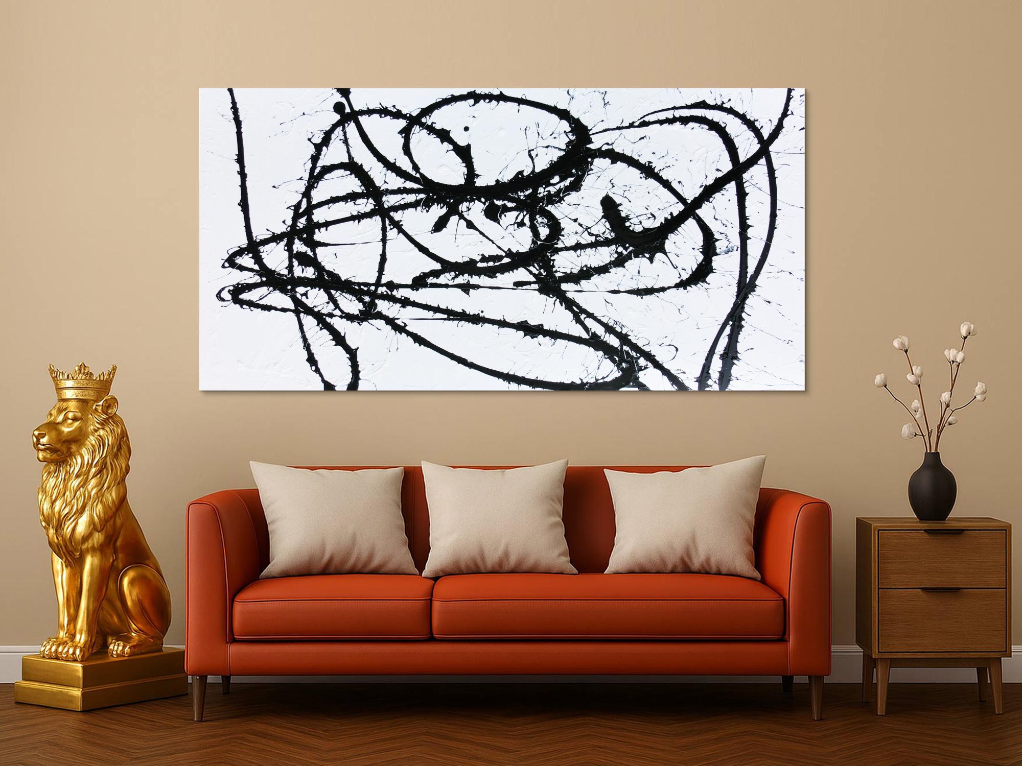 Abstraktes Actylbild minimalistisch schwarz weiß modern