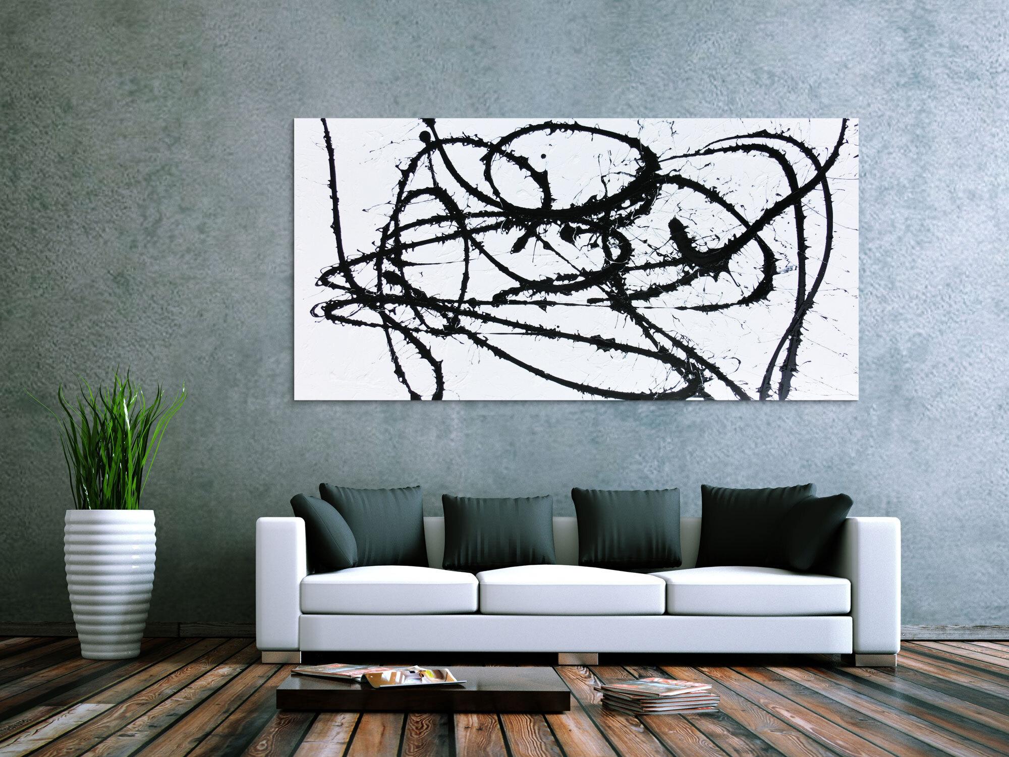 Abstraktes Actylbild minimalistisch schwarz weiß modern