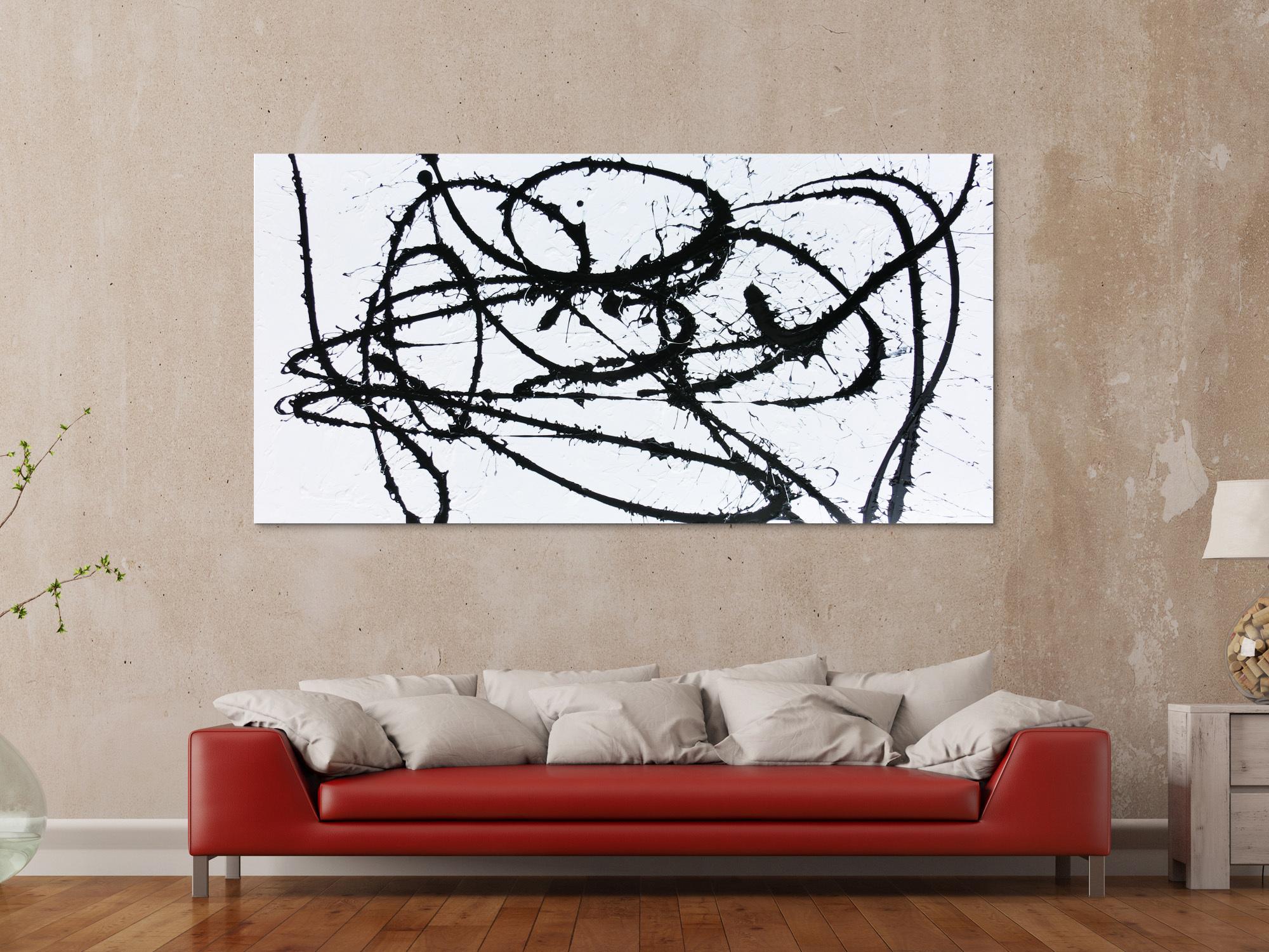 Abstraktes Actylbild minimalistisch schwarz weiß modern