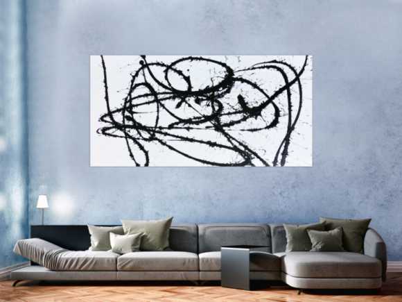 Abstraktes Actylbild minimalistisch schwarz weiß modern