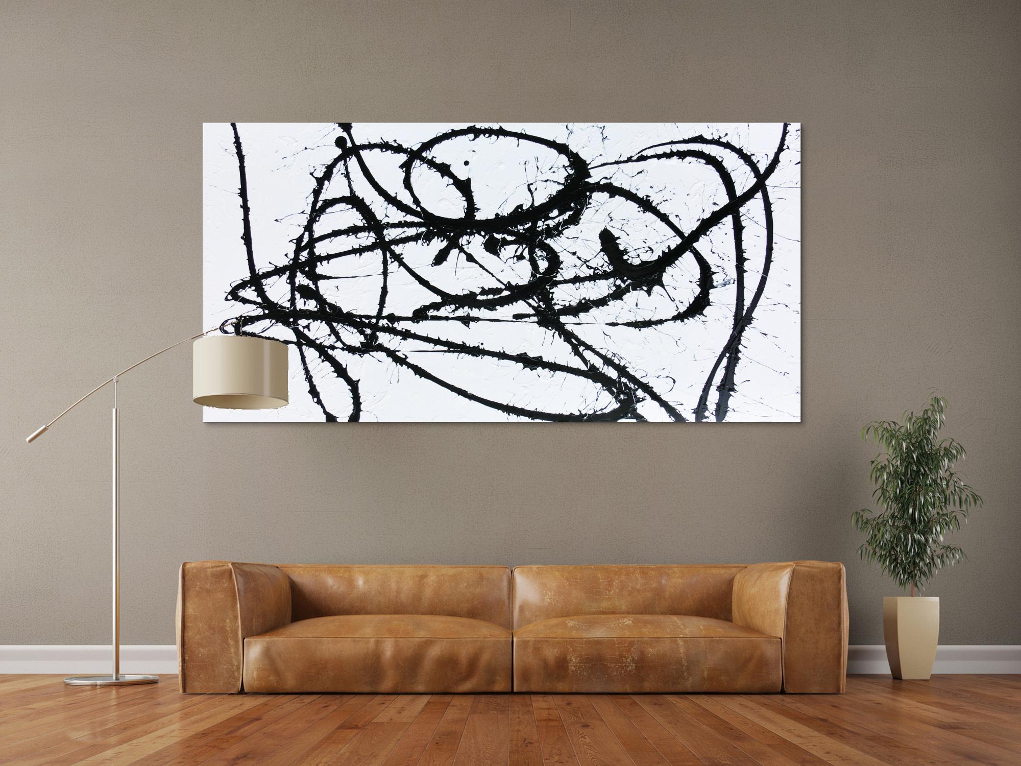 Abstraktes Actylbild minimalistisch schwarz weiß modern