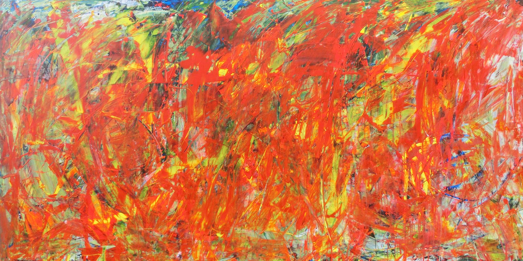 Abstraktes Acrylbild in orange und rot