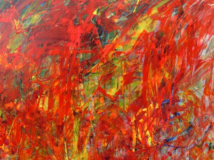 Hochwertige Kunst auf Leinwand Abstraktes Acrylbild in orange und rot