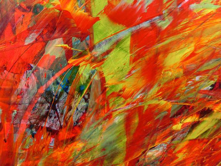 Hochwertige Kunst auf Leinwand Abstraktes Acrylbild in orange und rot