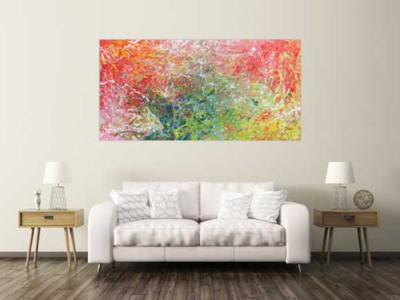 Abstraktes Acrylbild in grün blau und rot Tönen