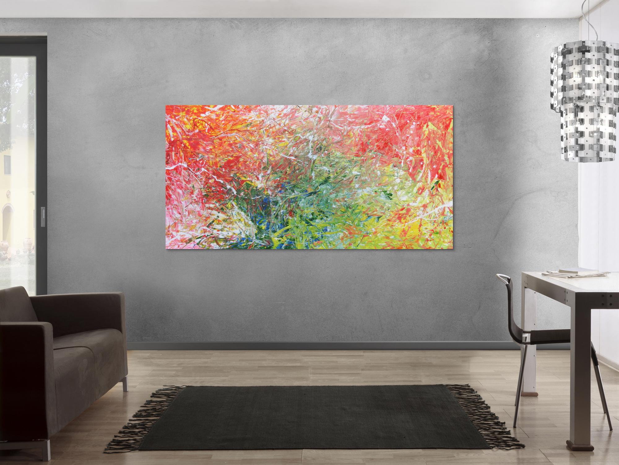 Abstraktes Acrylbild in grün blau und rot Tönen