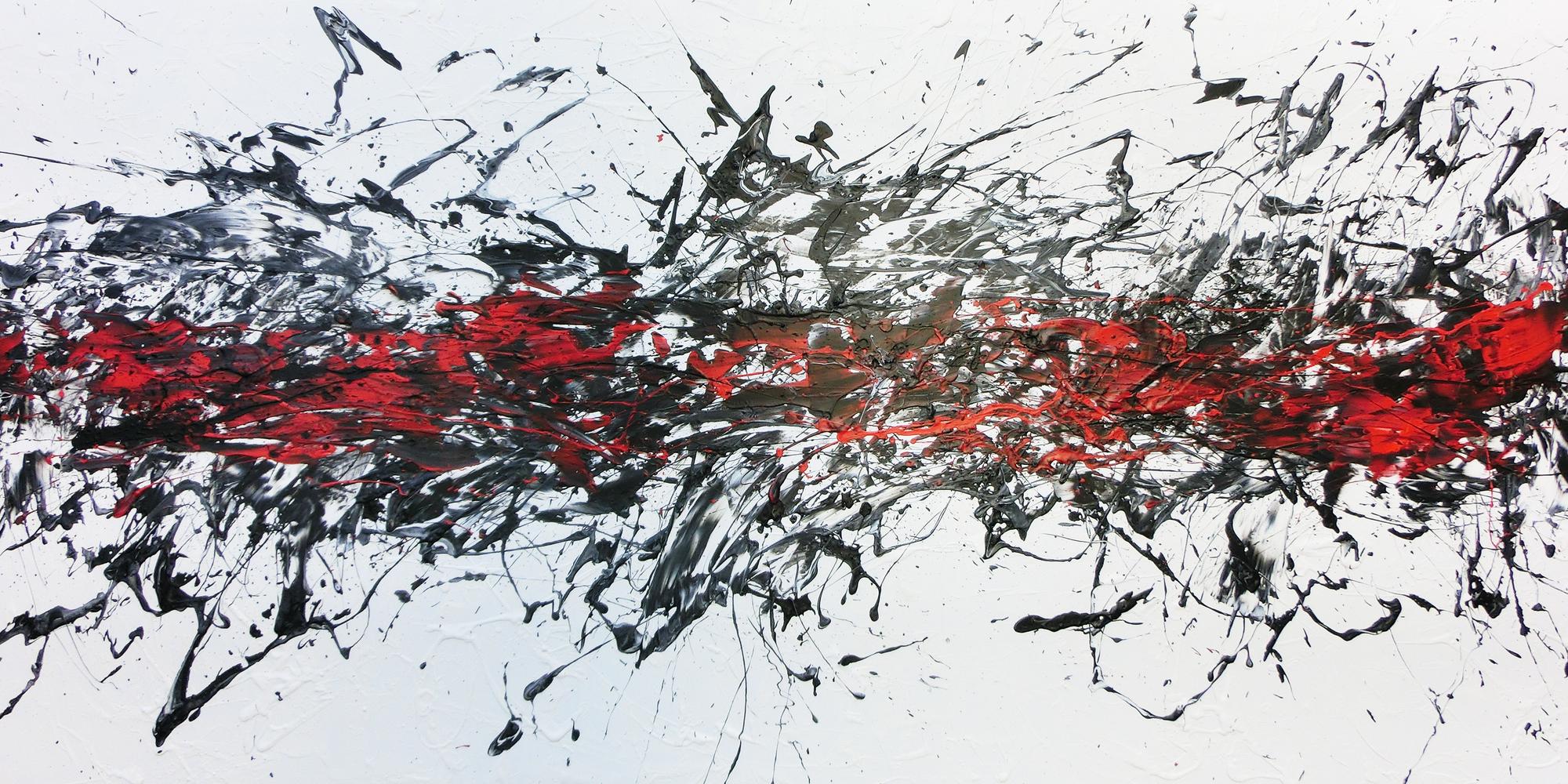 Abstraktes Acrylbild modern in weisß schwarz und rot