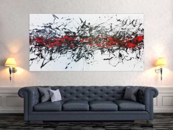 Abstraktes Acrylbild modern in weisß schwarz und rot