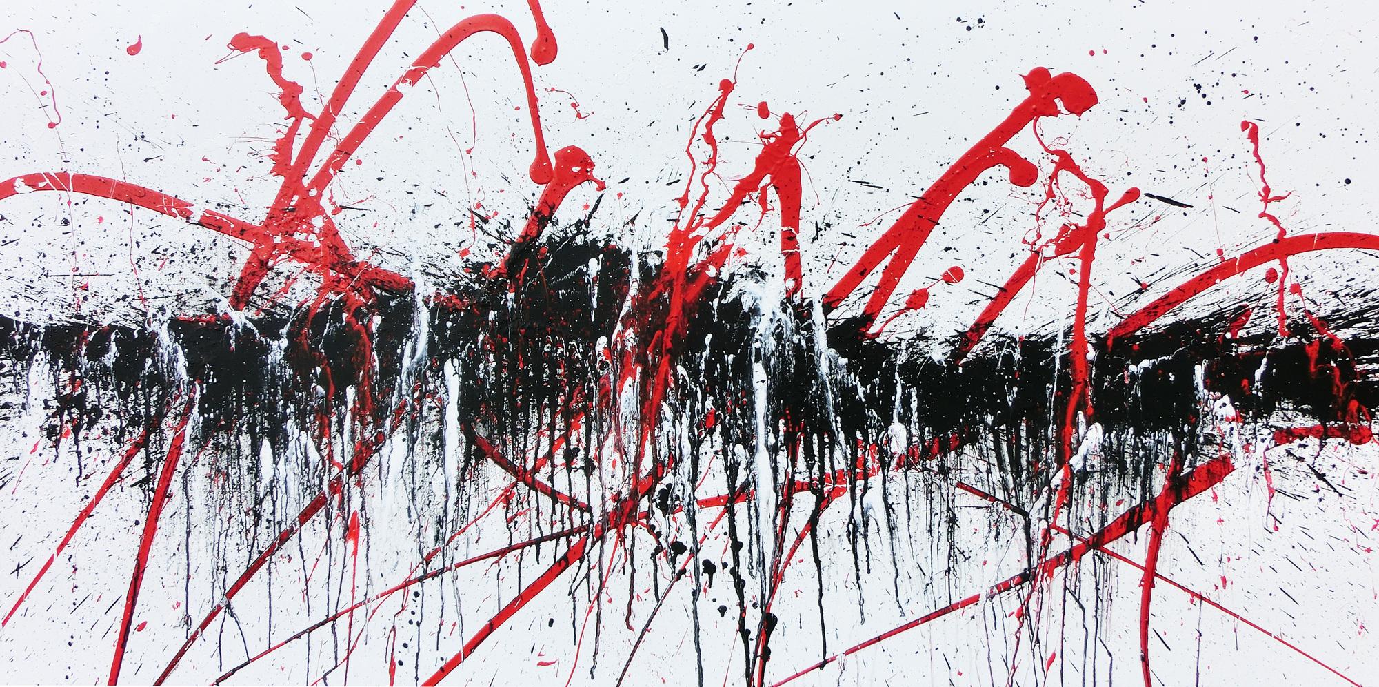 Abstraktes Acrylbild modern in schwarz weiß rot