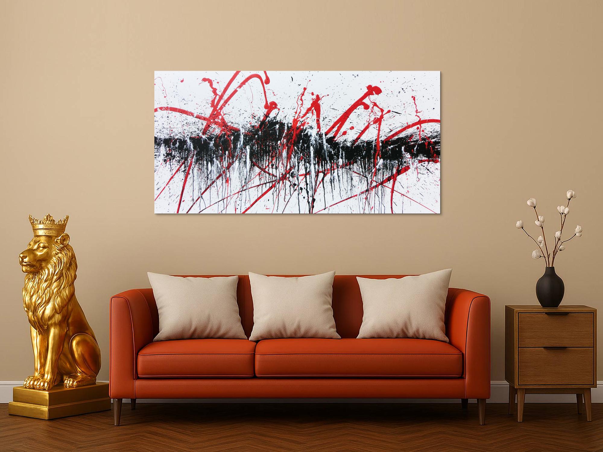 Abstraktes Acrylbild modern in schwarz weiß rot