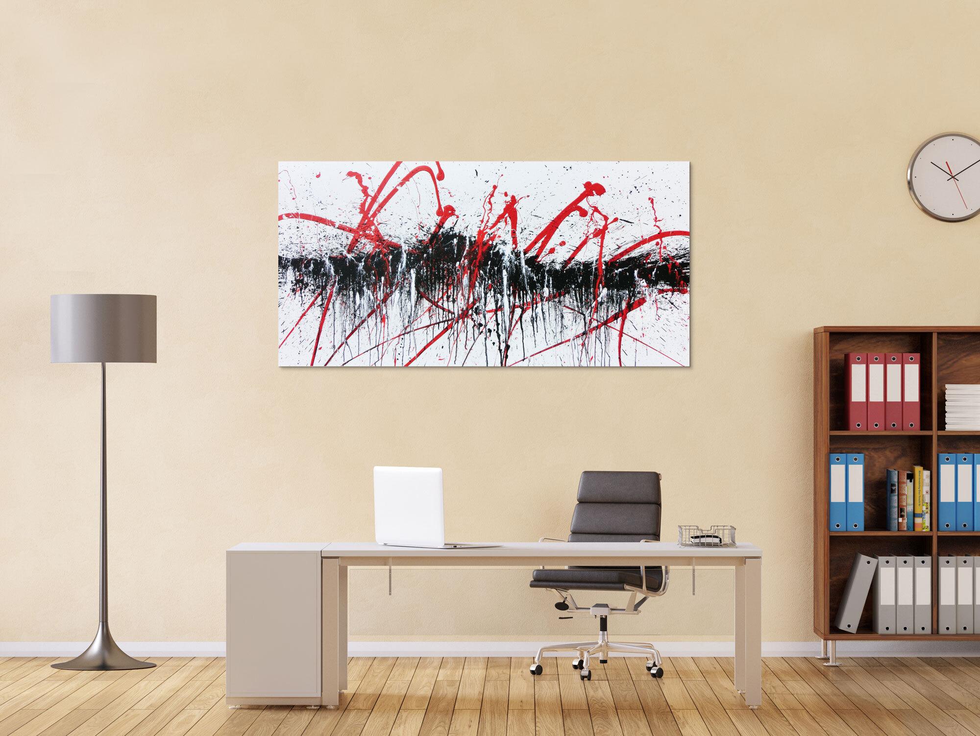 Abstraktes Acrylbild modern in schwarz weiß rot