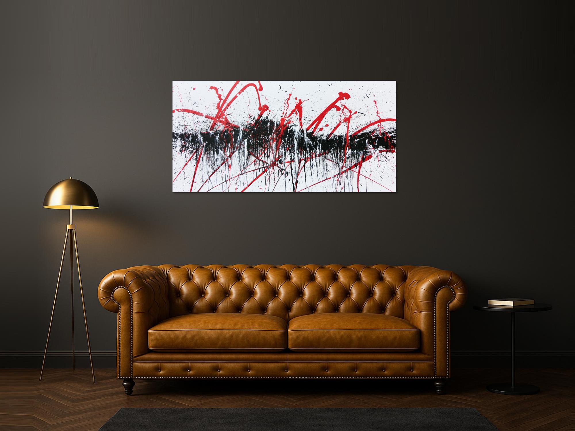 Abstraktes Acrylbild modern in schwarz weiß rot