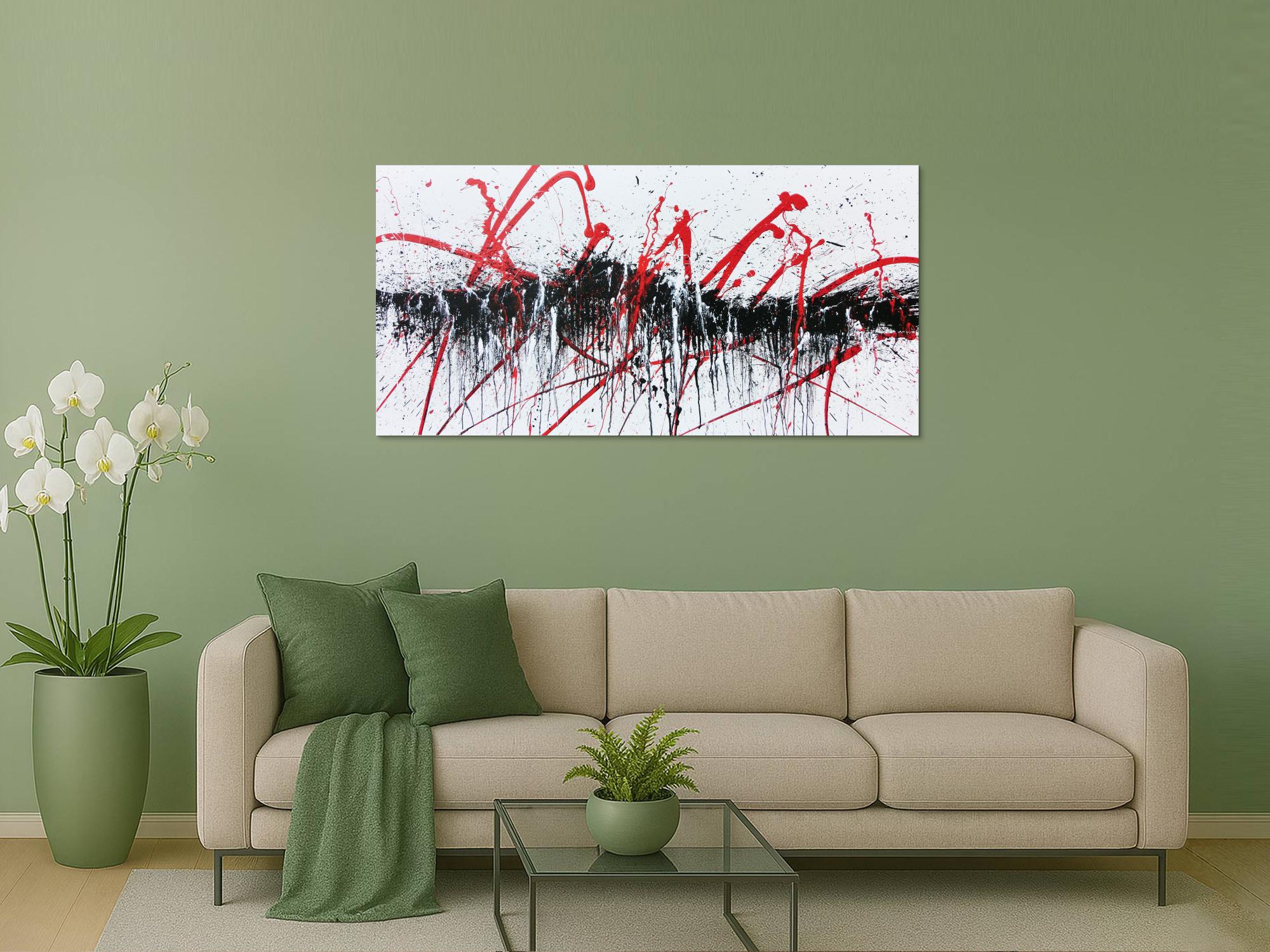 Abstraktes Acrylbild modern in schwarz weiß rot