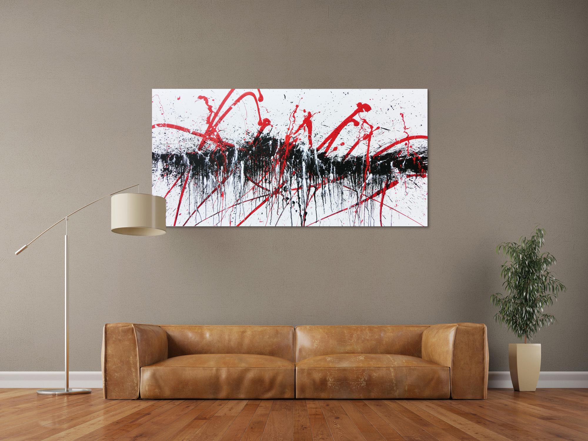 Abstraktes Acrylbild modern in schwarz weiß rot