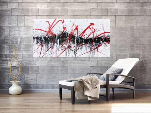 Abstraktes Acrylbild modern in schwarz weiß rot