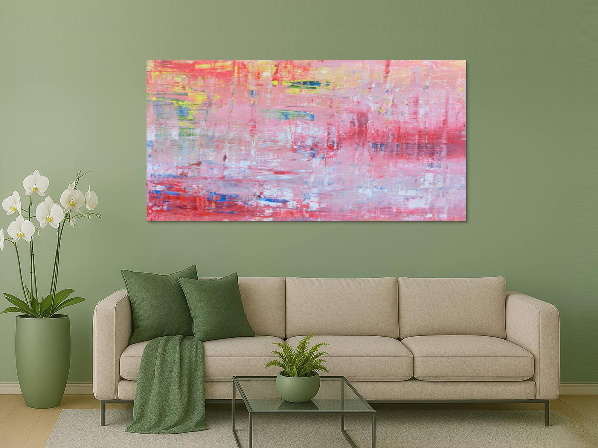 Abstraktes Acrylbild in rosa rot