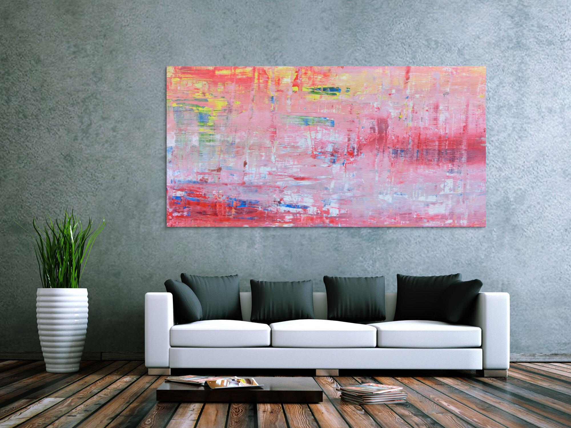 Abstraktes Acrylbild in rosa rot