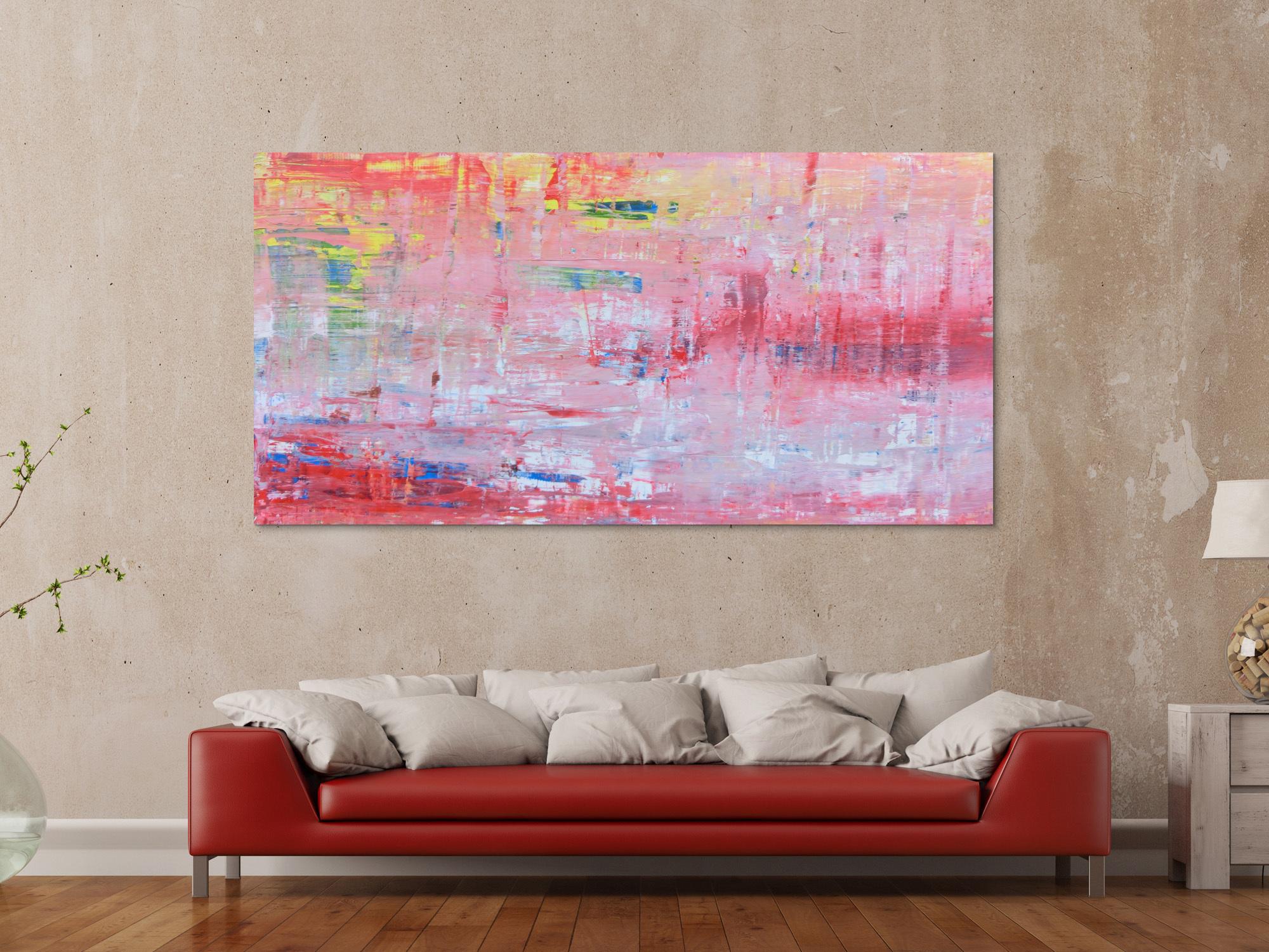 Abstraktes Acrylbild in rosa rot