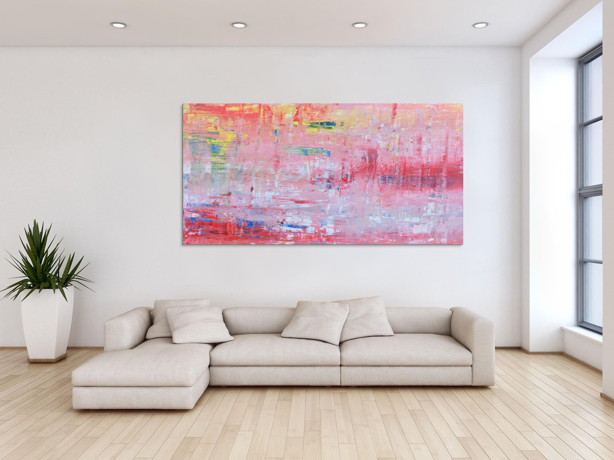 Abstraktes Acrylbild in rosa rot