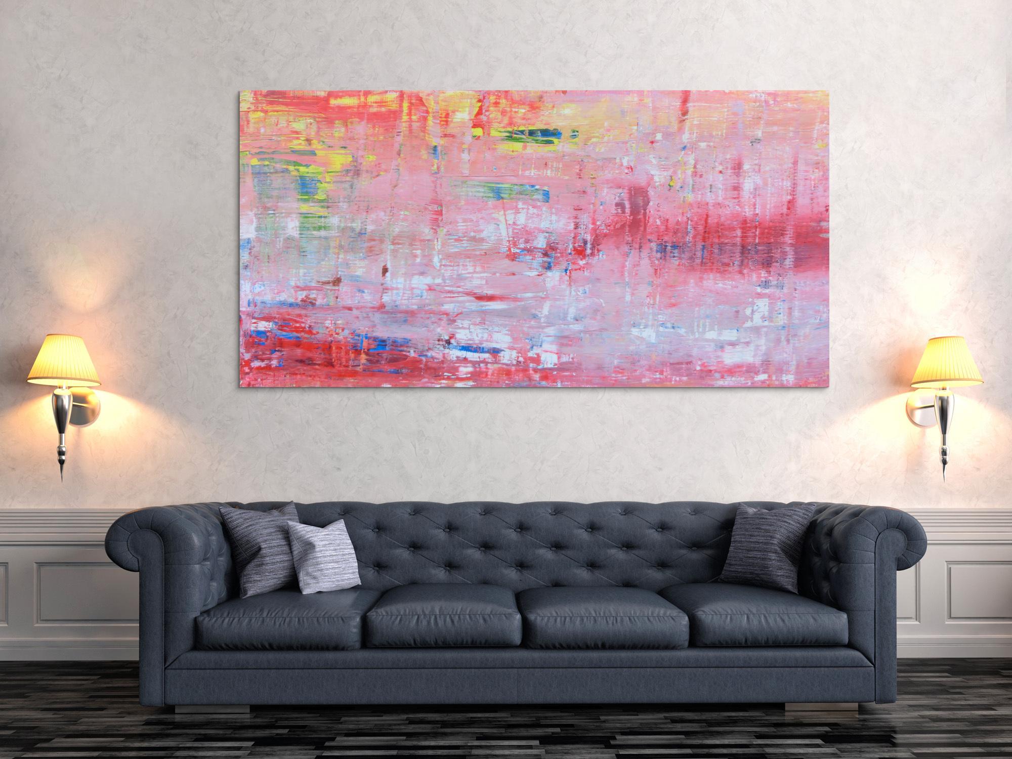 Abstraktes Acrylbild in rosa rot