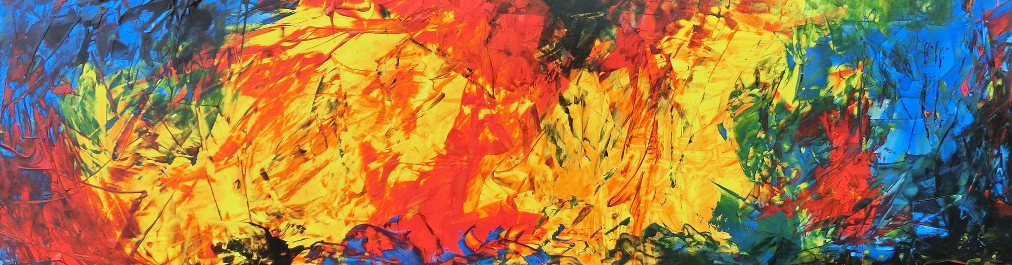 Abstraktes Acrylgemälde modern bunt gelb rot blau