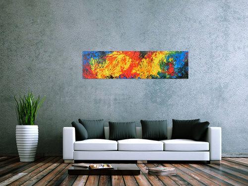 Abstraktes Acrylgemälde modern bunt gelb rot blau