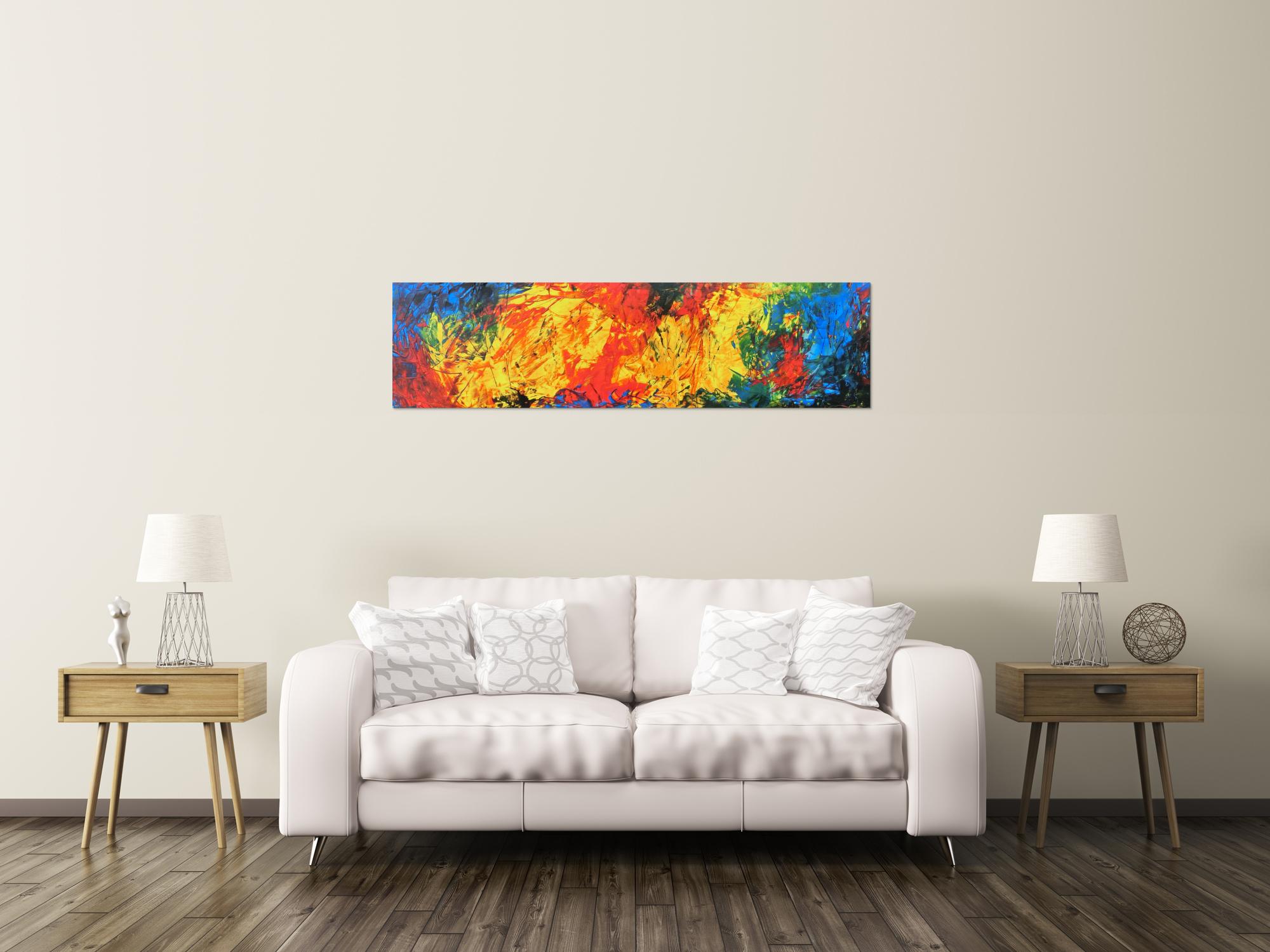 Abstraktes Acrylgemälde modern bunt gelb rot blau