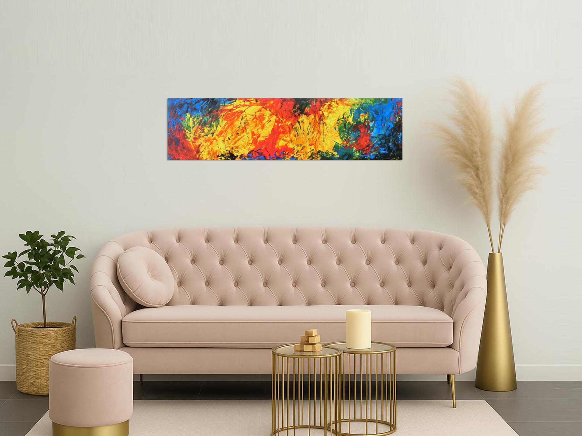 Abstraktes Acrylgemälde modern bunt gelb rot blau