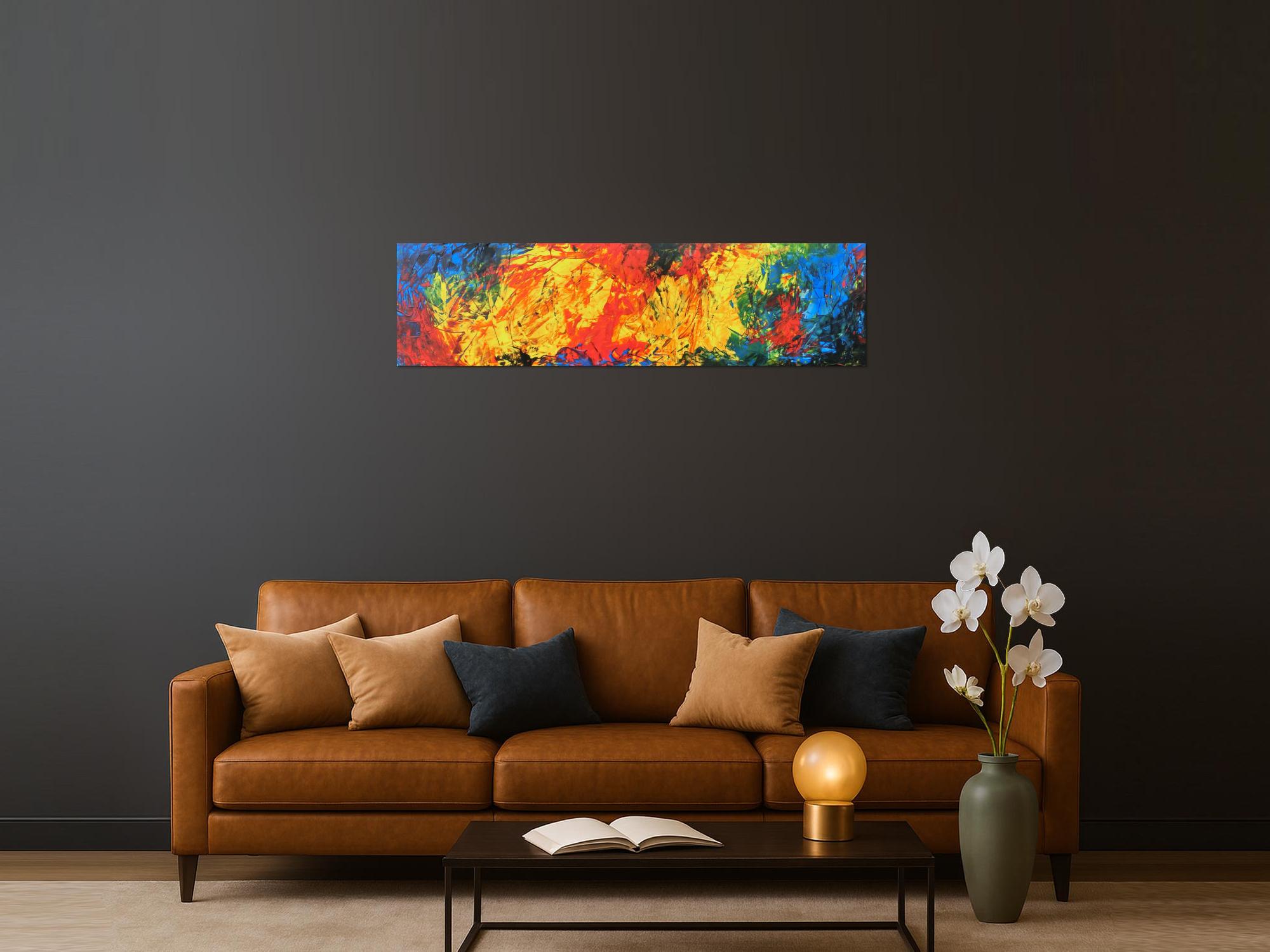 Abstraktes Acrylgemälde modern bunt gelb rot blau