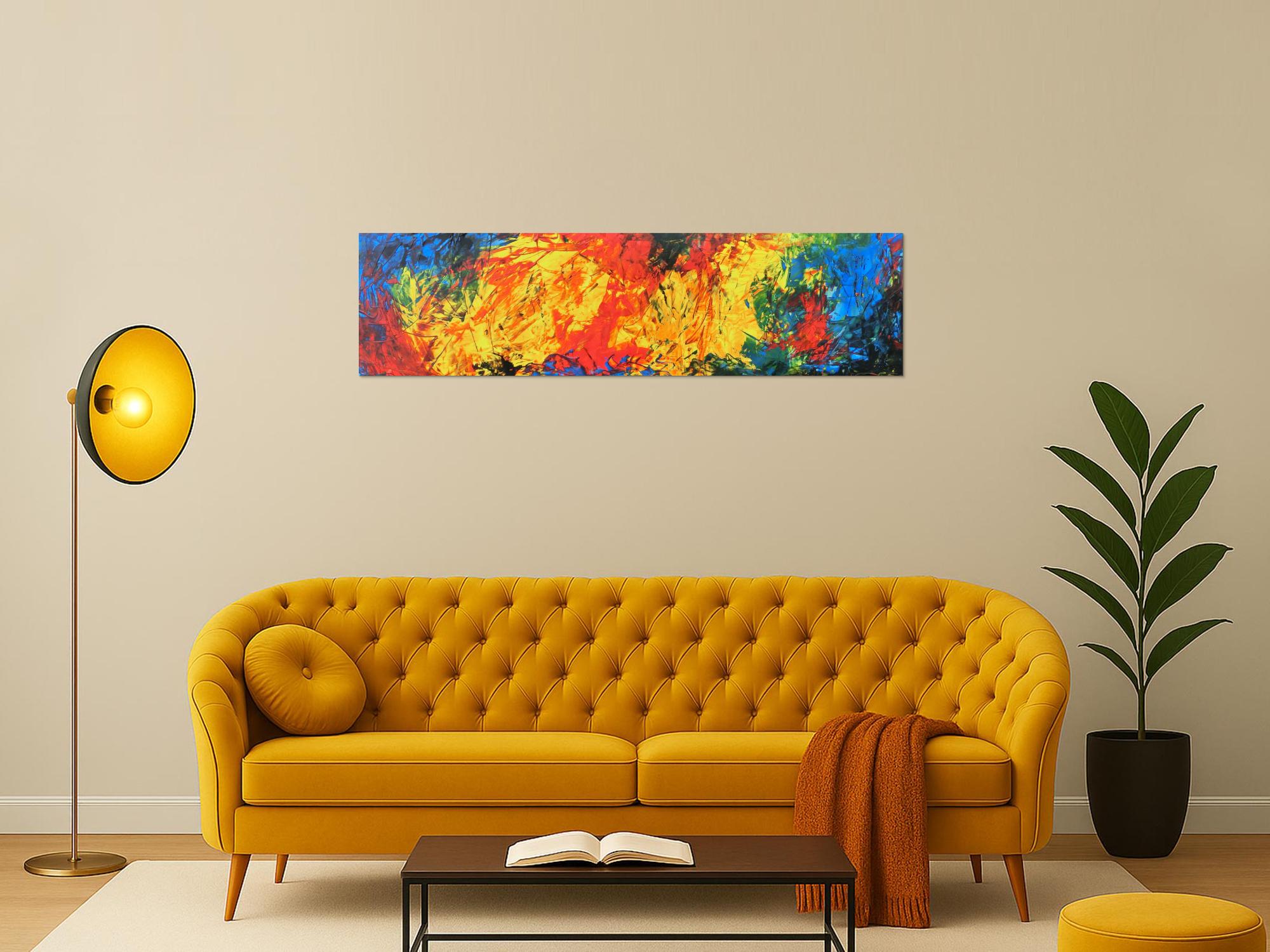 Abstraktes Acrylgemälde modern bunt gelb rot blau