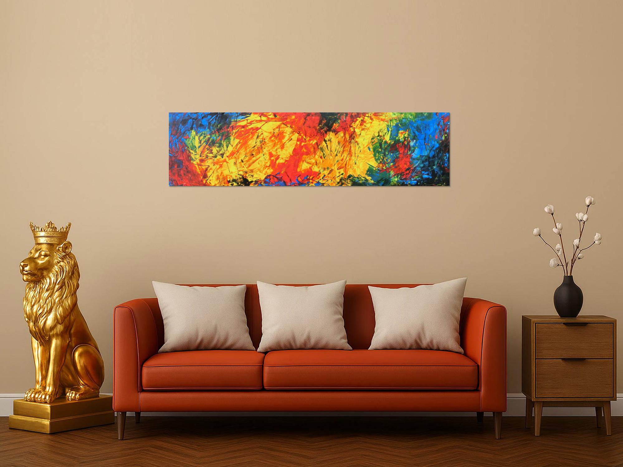 Abstraktes Acrylgemälde modern bunt gelb rot blau