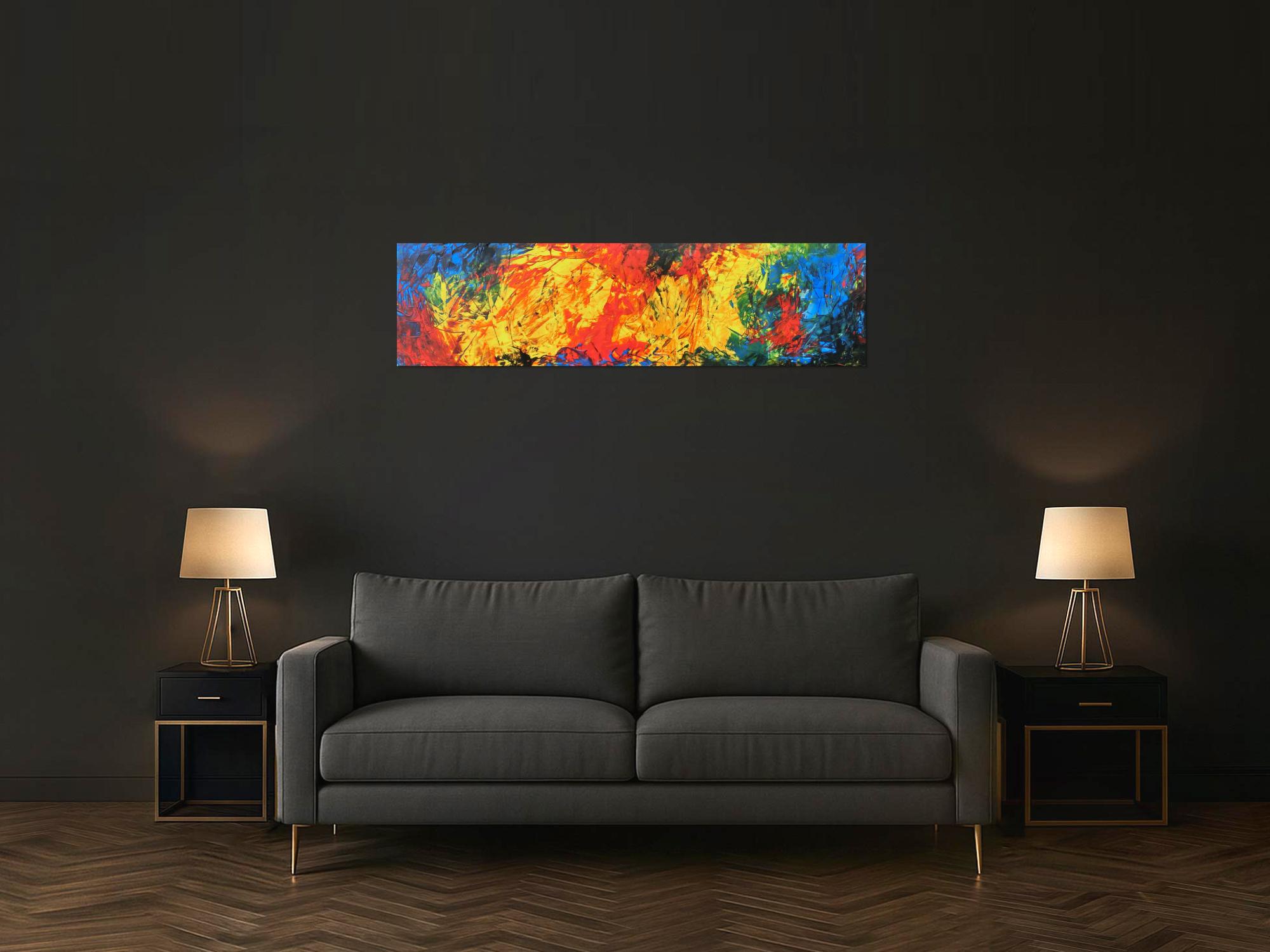 Abstraktes Acrylgemälde modern bunt gelb rot blau