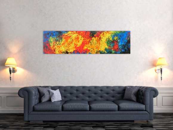 Abstraktes Acrylgemälde modern bunt gelb rot blau