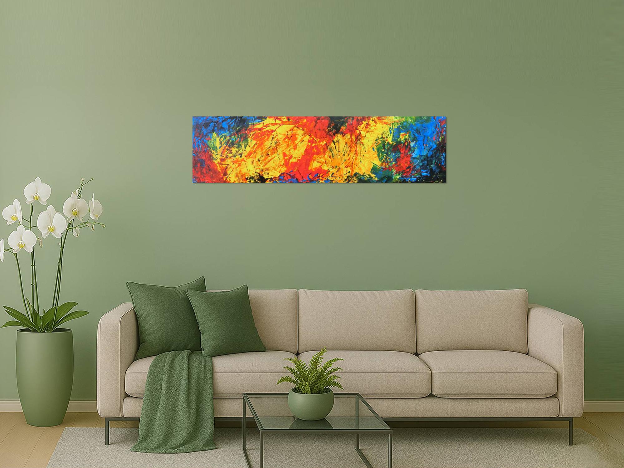 Abstraktes Acrylgemälde modern bunt gelb rot blau