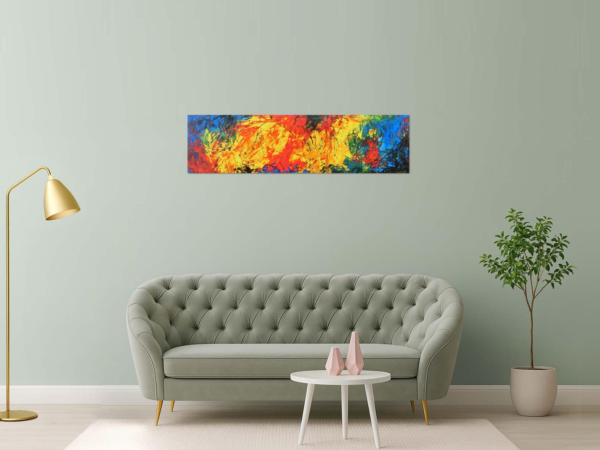 Abstraktes Acrylgemälde modern bunt gelb rot blau