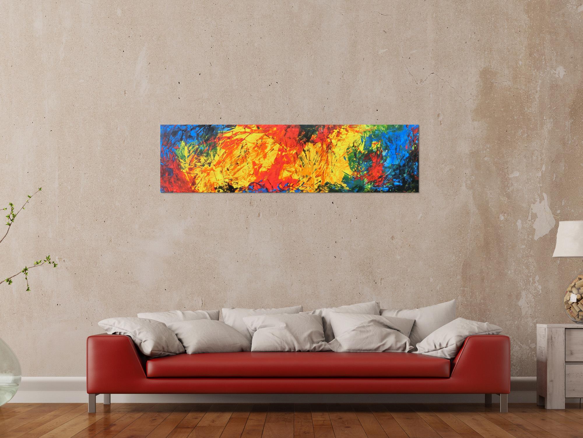 Abstraktes Acrylgemälde modern bunt gelb rot blau