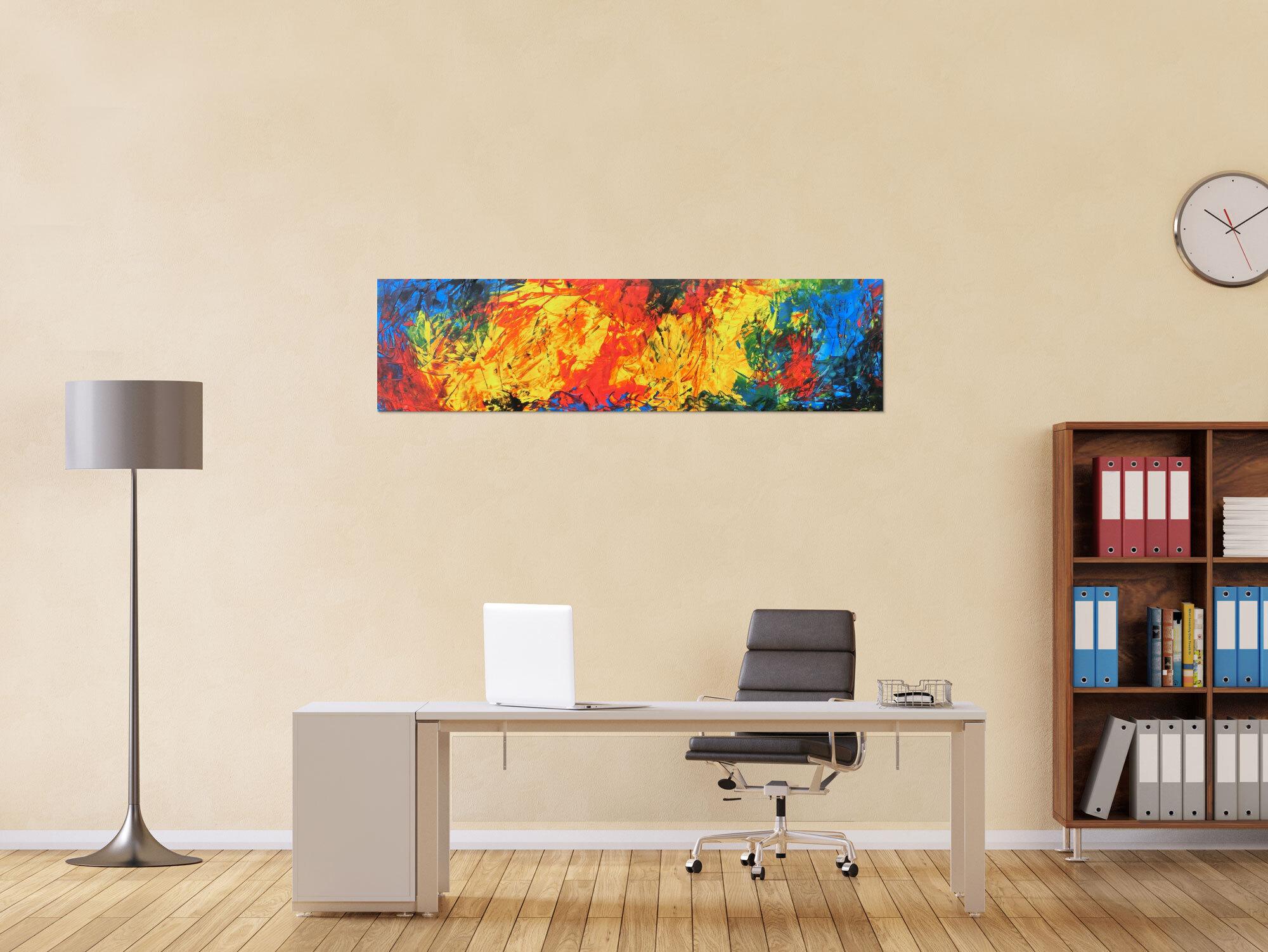 Abstraktes Acrylgemälde modern bunt gelb rot blau