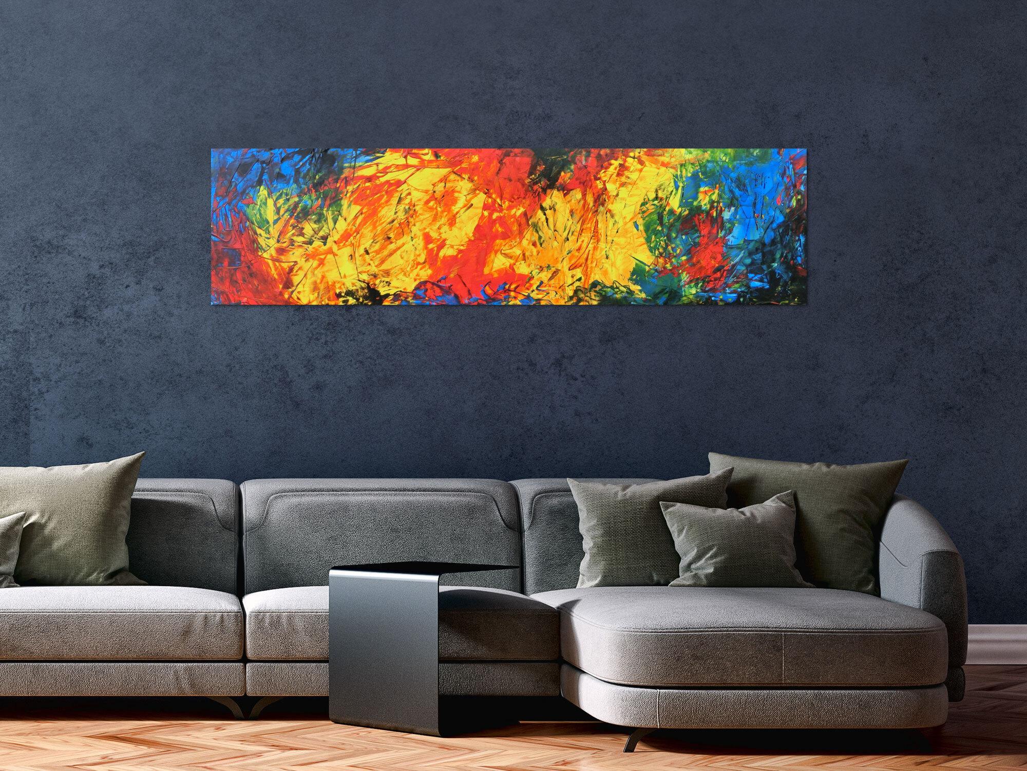 Abstraktes Acrylgemälde modern bunt gelb rot blau