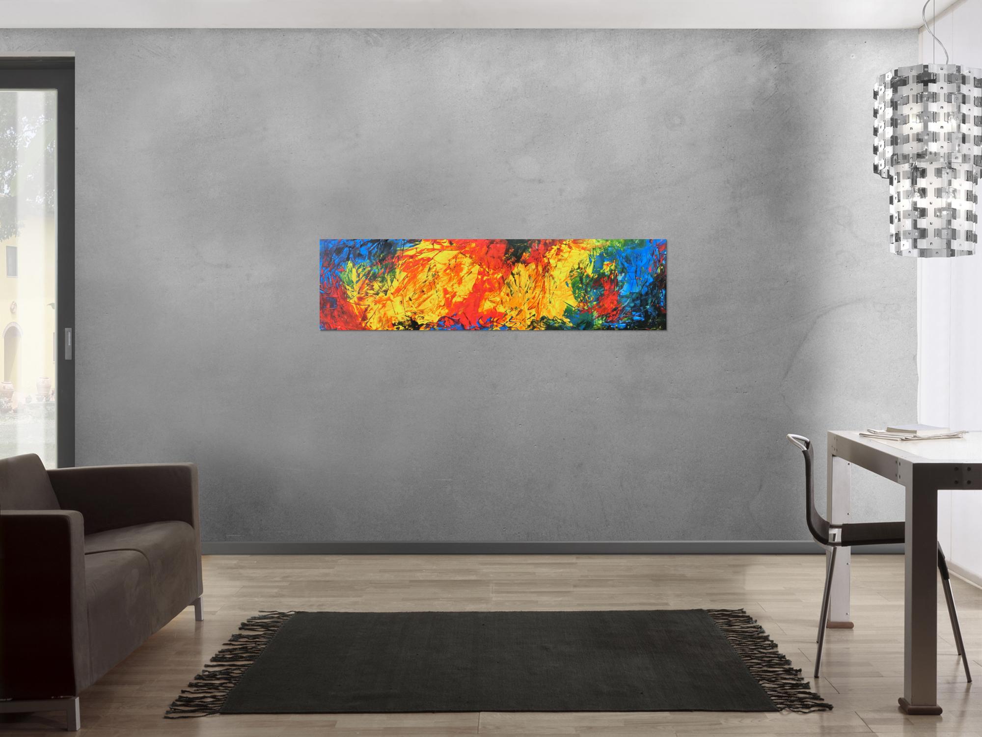 Abstraktes Acrylgemälde modern bunt gelb rot blau