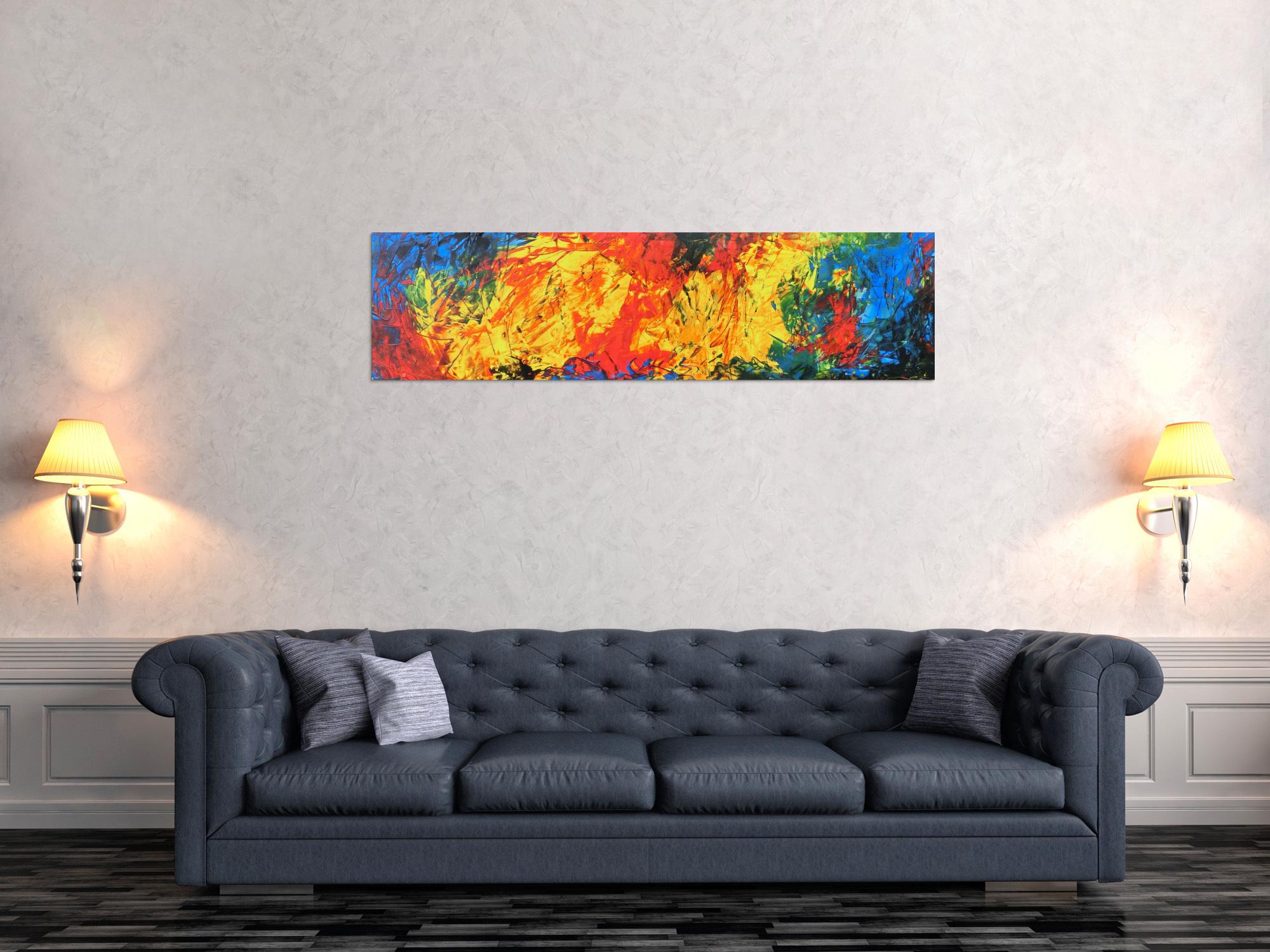 Abstraktes Acrylgemälde modern bunt gelb rot blau