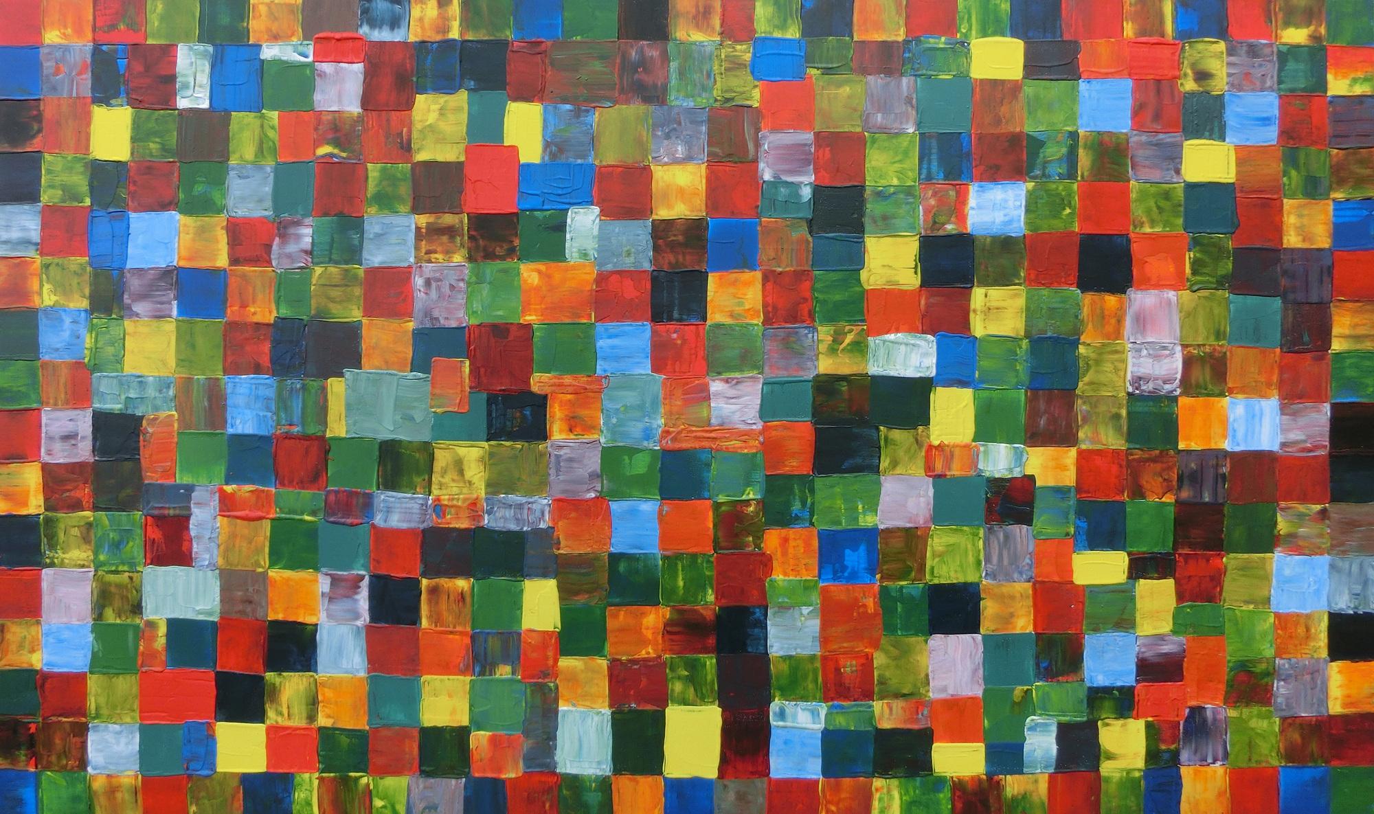 Abstraktes Acrylbild mit bunten Kacheln